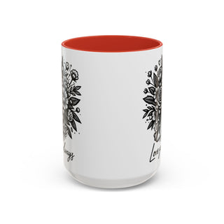 White mug with floral designs and text "Always Love You".