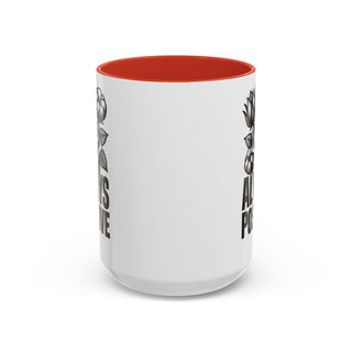 White mug with black floral design and "Always Positive" text on white background.
