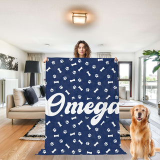 Personalized Dog Name Blanket, Paw and Bone Pattern Minky or Sherpa Blanket, Font & Color Preview Keepsake
