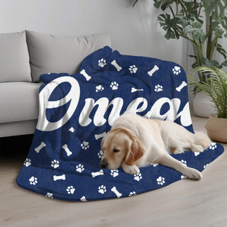 Personalized Dog Name Blanket, Paw and Bone Pattern Minky or Sherpa Blanket, Font & Color Preview Keepsake