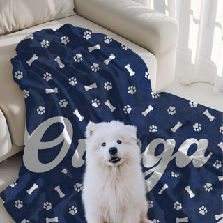 Personalized Dog Name Blanket, Paw and Bone Pattern Minky or Sherpa Blanket, Font & Color Preview Keepsake