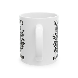 White mug with floral design and text "Mama I'll Always Love You".