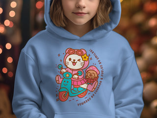 Cute Cat on Scooter Graphic Blue Hoodie Product