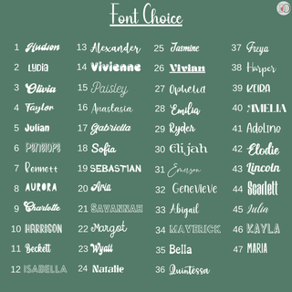 doveora Font details page 4 for personalized blankets—customized minky and sherpa; sample alphabets for fonts 37–47.
