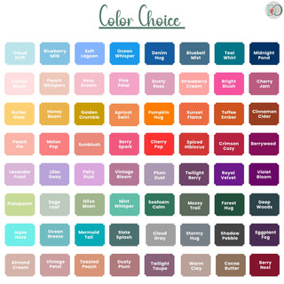 Doveora Color choice chart with 64 background colors for personalized name blankets—customized minky and sherpa throws.