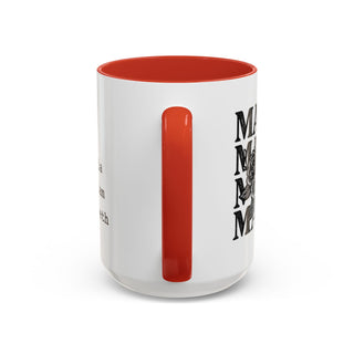White mug with red interior and "Mama" text in black script.