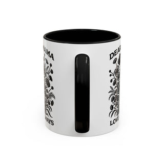 Black and white floral mug with "Dear Mama Love Always" text.
